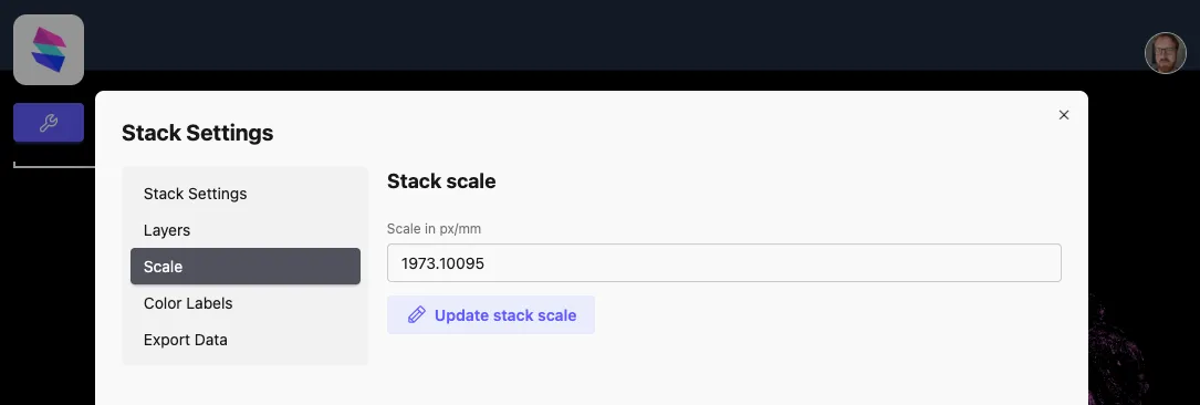 Change the scale in the Stack Manager